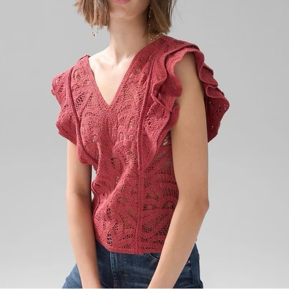 White House Black Market Tops - WHITE HOUSE BLACK MARKET Women’s Crochet Ruffle Sleeve Sweater Top XS